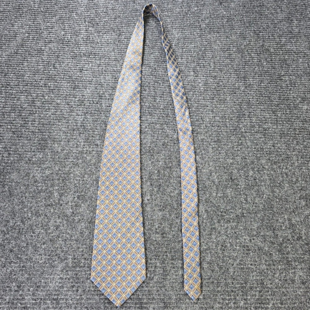 Geoffrey Beene Geometric Circle Pattern Classic Tie Men's‎ Blue Tan Silk Necktie - Picture 7 of 7